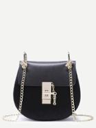 Shein Black Horse Hair Covered Pu Saddle Bag With Chain Strap