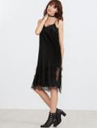 Shein Black Lace Trim Side Slit Velvet Cami Dress