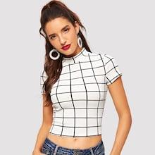 Shein Mock-neck Grid T-shirt