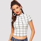 Shein Mock-neck Grid T-shirt