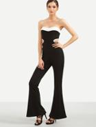 Shein Black Contrast Trimmed Cut Out Bell Bottom Strapless Jumpsuit