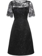 Shein Black Sheer Gauze Embroidered Jacquard A-line Dress