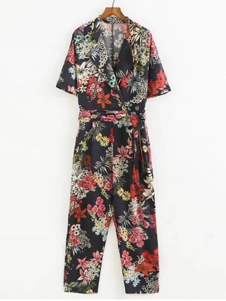 Shein Floral Print Jumpsuit With Self Tie
