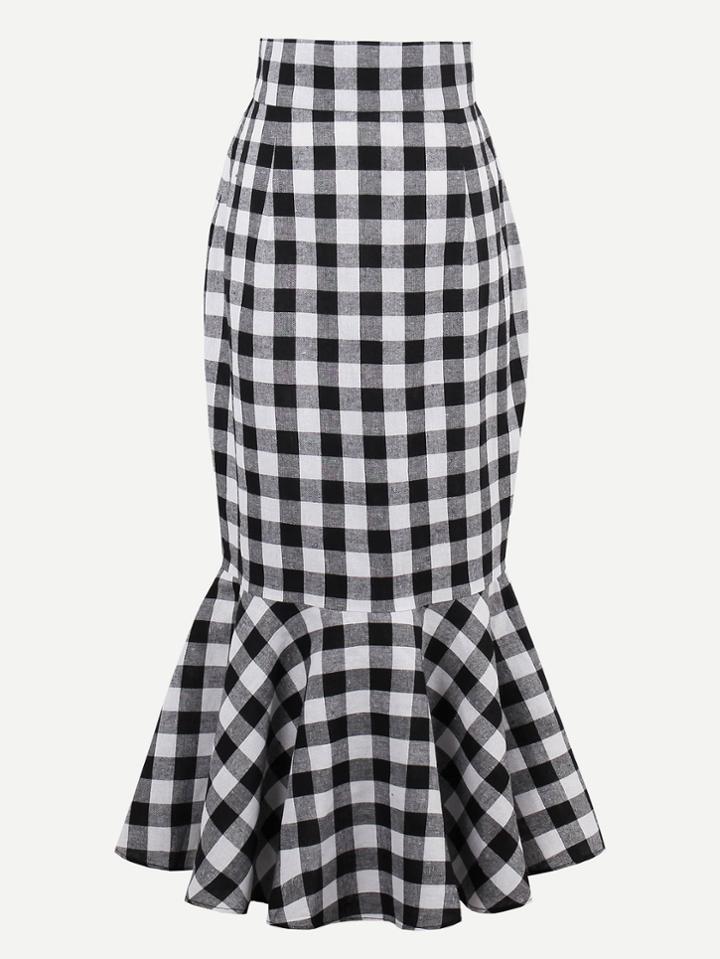 Shein Checkered Fishtail Hem Skirt