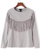 Shein Grey Round Neck Tassel Loose T-shirt