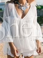 Shein White V Neck Ruffle Blouse