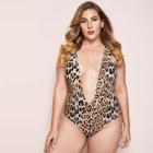 Shein Plus Deep-v Leopard Swimsuit