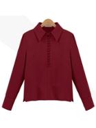 Shein Split Buttons Chiffon Burgundy Shirt