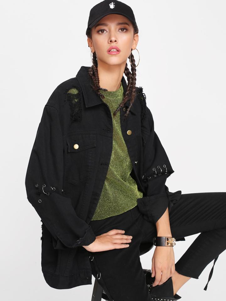 Shein Grommet And Ring Embellishing Sleeve Jacket