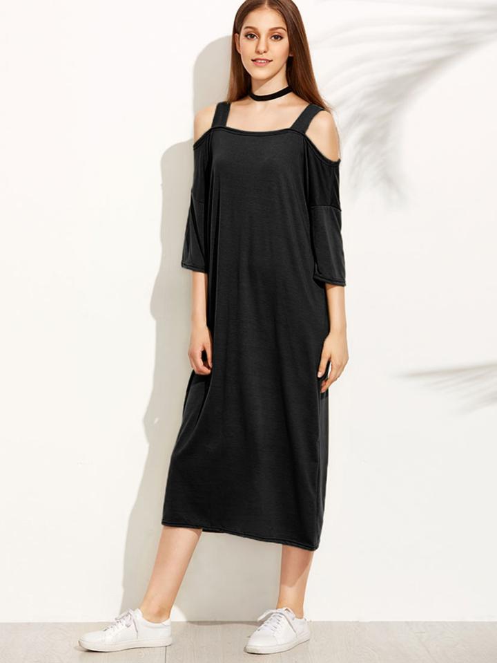 Shein Black Cold Shoulder Shift Dress