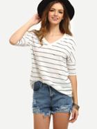 Shein Black White Striped Half Sleeve T-shirt