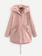 Shein Fleece Hoodie Pearl Embellished Pocket Parka Coat