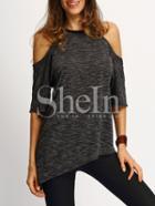 Shein Black Cold Sholder Asymmetric Hem T-shirt