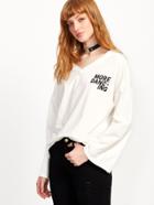 Shein White Letter Print Drop Shoulder Bell Sleeve T-shirt