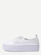 Shein White Lace Up Pu Rubber Sole Flatform Shoes