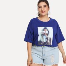 Shein Plus Figure Print Drop Shoulder Tee