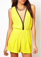 Rosewe Shining Yellow Deep V Neck Sleeveless Woman Rompers