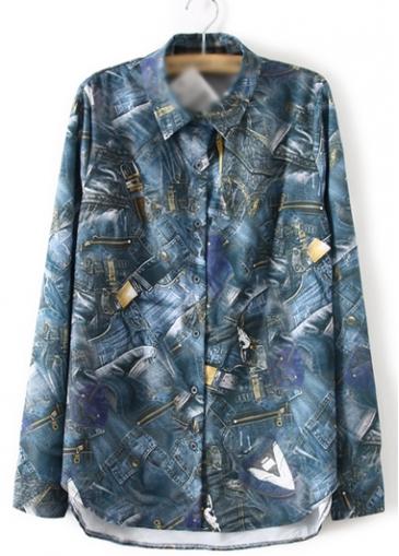 Rosewe Long Sleeve Printed Turndown Collar Shirt