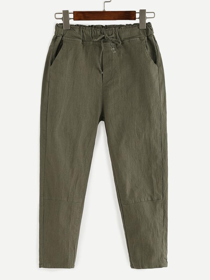Shein Drawstring Waist Peg Pants - Olive Green