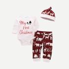 Shein Toddler Boys Letter Print Romper & Animal Print Pants Set With Hat