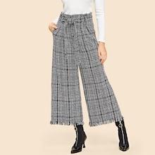 Shein Waist Belted Wide Leg Tweed Pants