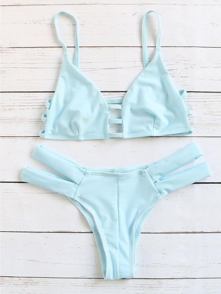 Shein Blue Cutout Strappy Sexy Bikini Set