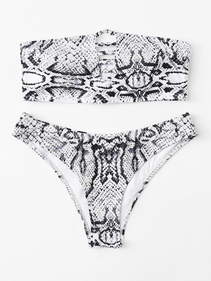 Shein Snake Skin Print Bandeau Bikini Set