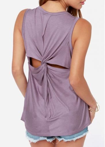 Rosewe Cutout Back Purple Round Neck Tank Top