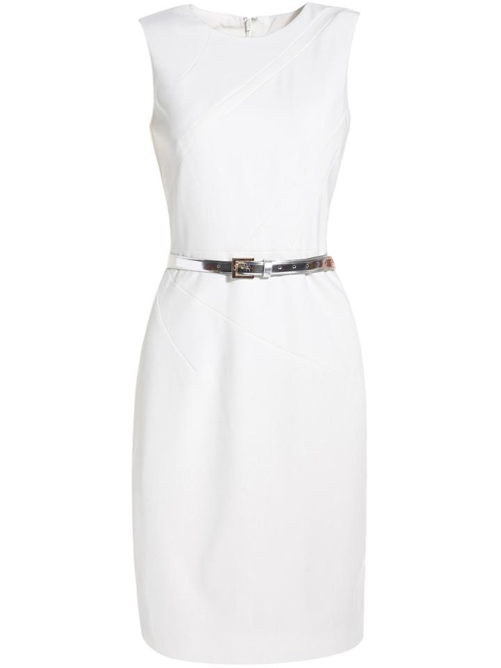 Shein White Round Neck Sleeveless Drawstring Dress