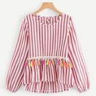 Shein Plus Fringe Detail Striped Top