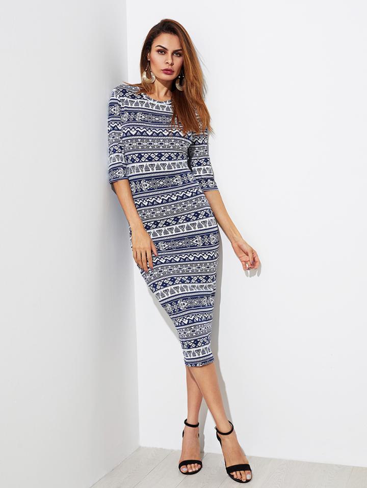 Shein Tribal Print Form Fitting Dress