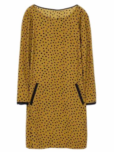 Shein Yellow Pockets Polka Dot Print Shift Dress
