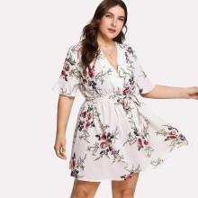 Shein Plus Botanical Print Belted Dress