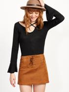 Shein Black Criss Cross Front Ruffle T-shirt