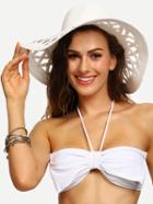 Shein White Vacation Collapsible Hollow Large Brimmed Straw Hat