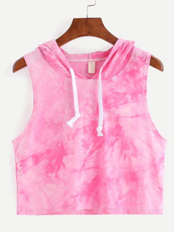 Shein Hooded Tie-dye Pink Sleeveless Top