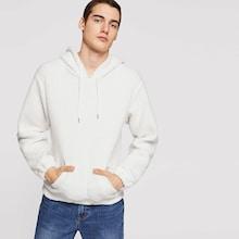 Shein Men Drawstring Solid Teddy Hoodie