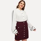 Shein Plus Pocket Patched Buttoned Cord Skirt