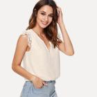 Shein Contrast Floral Lace Sleeve Embroidery Dot Blouse