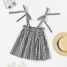 Shein Girls Gingham Skirt With Self Tie Strap