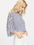 Shein Contrast Striped Split Detail Loose T-shirt