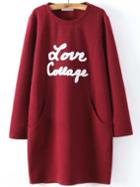 Shein Red Crew Neck Letters Print Loose Dress