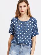 Shein Polka Dot Print Distressed Denim Look Tee