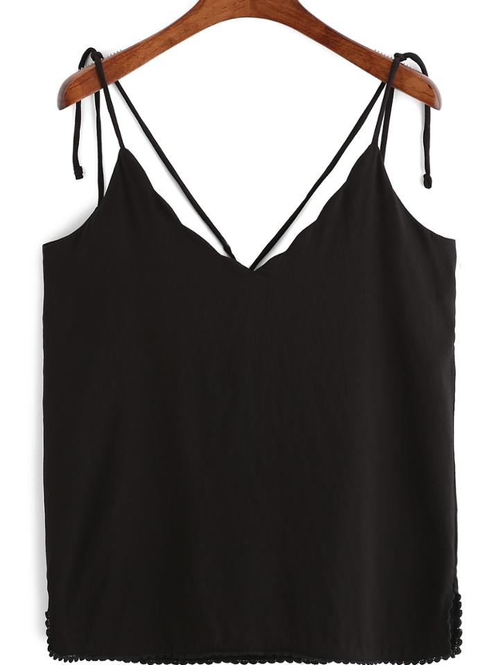 Shein Black Spaghetti Strap Peplum Hem Cami Top