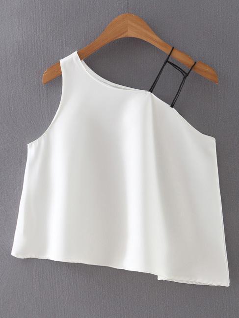 Shein White One Shoulder Asymmetric Top