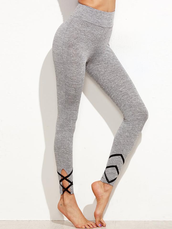 Shein Space Dye Leggings With Contrast Crisscross