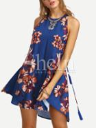Shein Floral Print In Blue Cut-out Side Shift Dress
