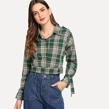 Shein Knot Detail Plaid Epaulette Jacket