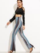 Shein Lace Up Sleeve Crop Top With Tribal Print Pants