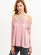 Shein Pink Cold Shoulder Appliques Long Sleeve T-shirt